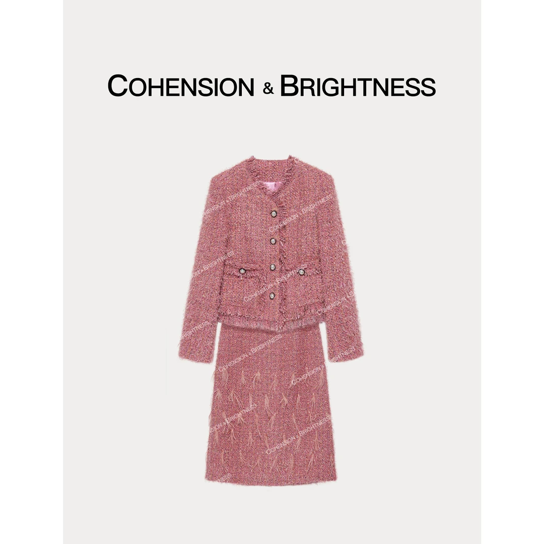 凝慧真的好【锡兰红茶】秋冬温柔减龄粗呢花气质时尚套装TQ060