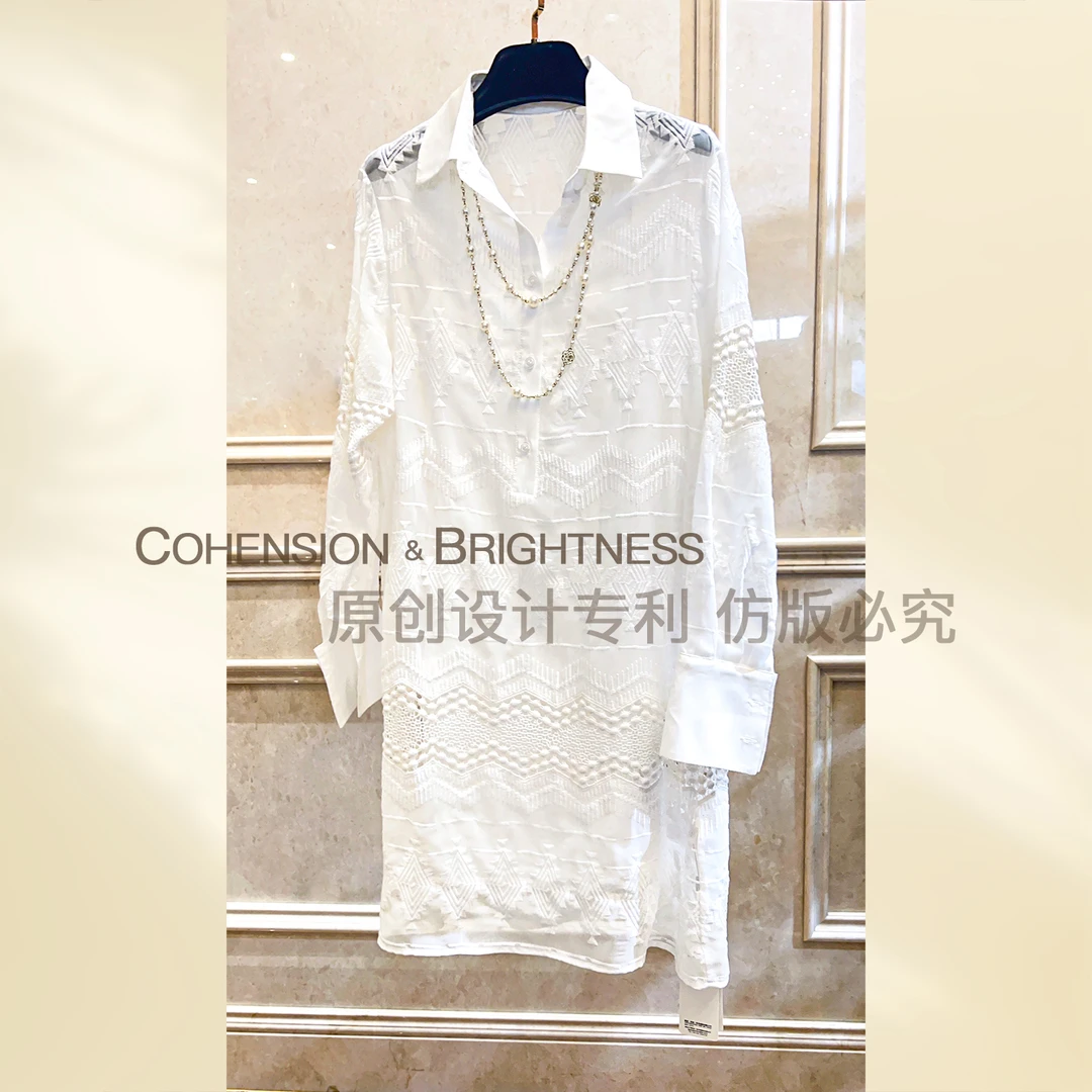 凝慧真的好【白桦林】秋季新款白色长袖刺绣衬衫款连衣裙LQ023