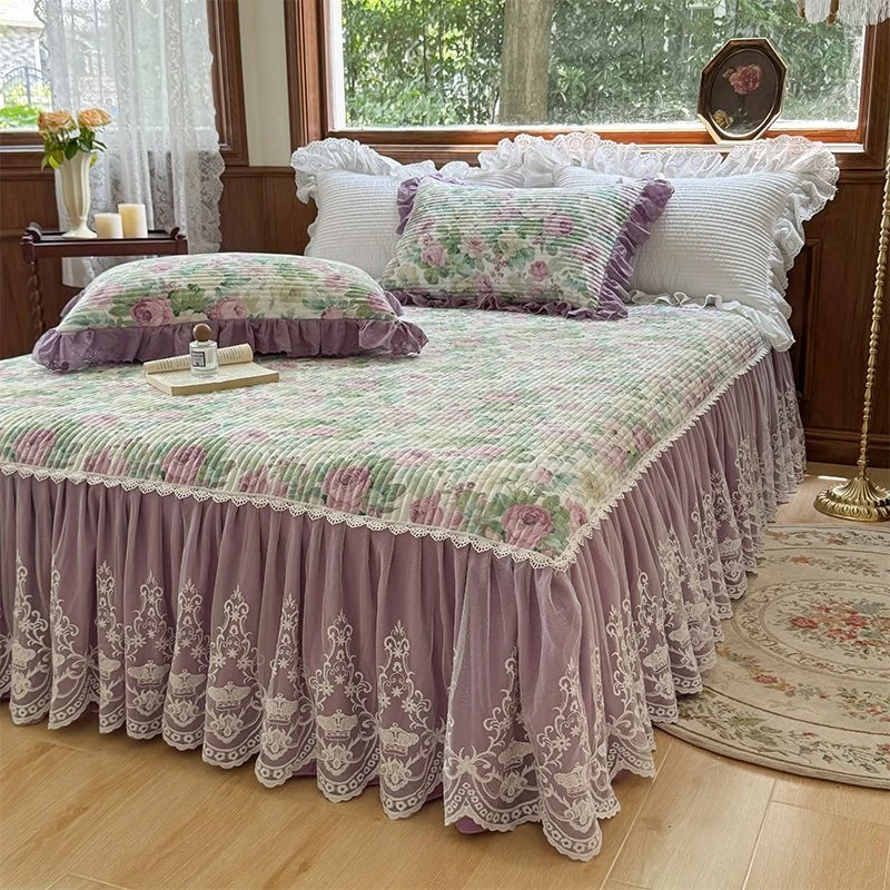 韩版全棉床裙床罩单件纯棉床单三件套席梦思保护罩防滑床盖套韩式