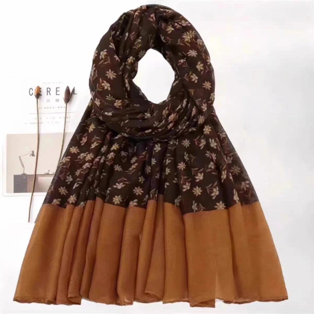 春秋时尚文艺碎花围巾百搭民族风复古长款新款披肩外搭丝巾女