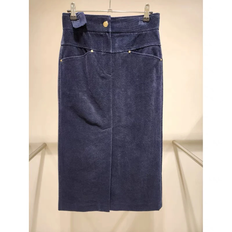 韩国SJ条绒面料微弹优雅半裙