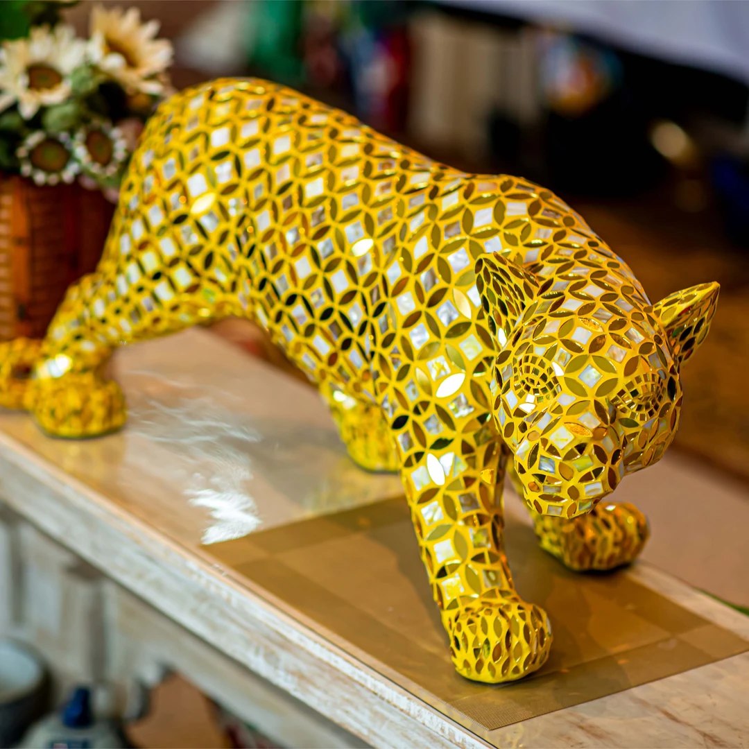 【BENNY本尼家】马赛克金色贝壳豹子手工贴片装饰家居客厅玄关摆件