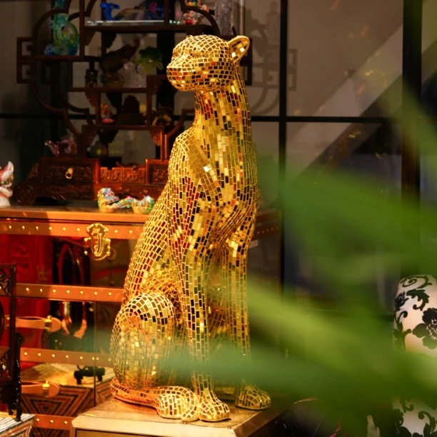 【BENNY本尼家】马赛克手工贴片装饰家居客厅玄关摆件中号豹子