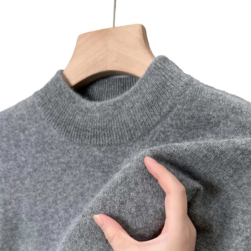 2024秋冬爆款男士长袖毛衣休闲半高领加厚纯色保修身暖打底针织衫