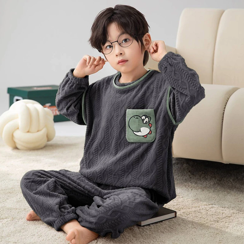 【海岛绒】儿童睡衣男童秋冬季男孩法兰绒加绒加厚珊瑚绒大童家居服