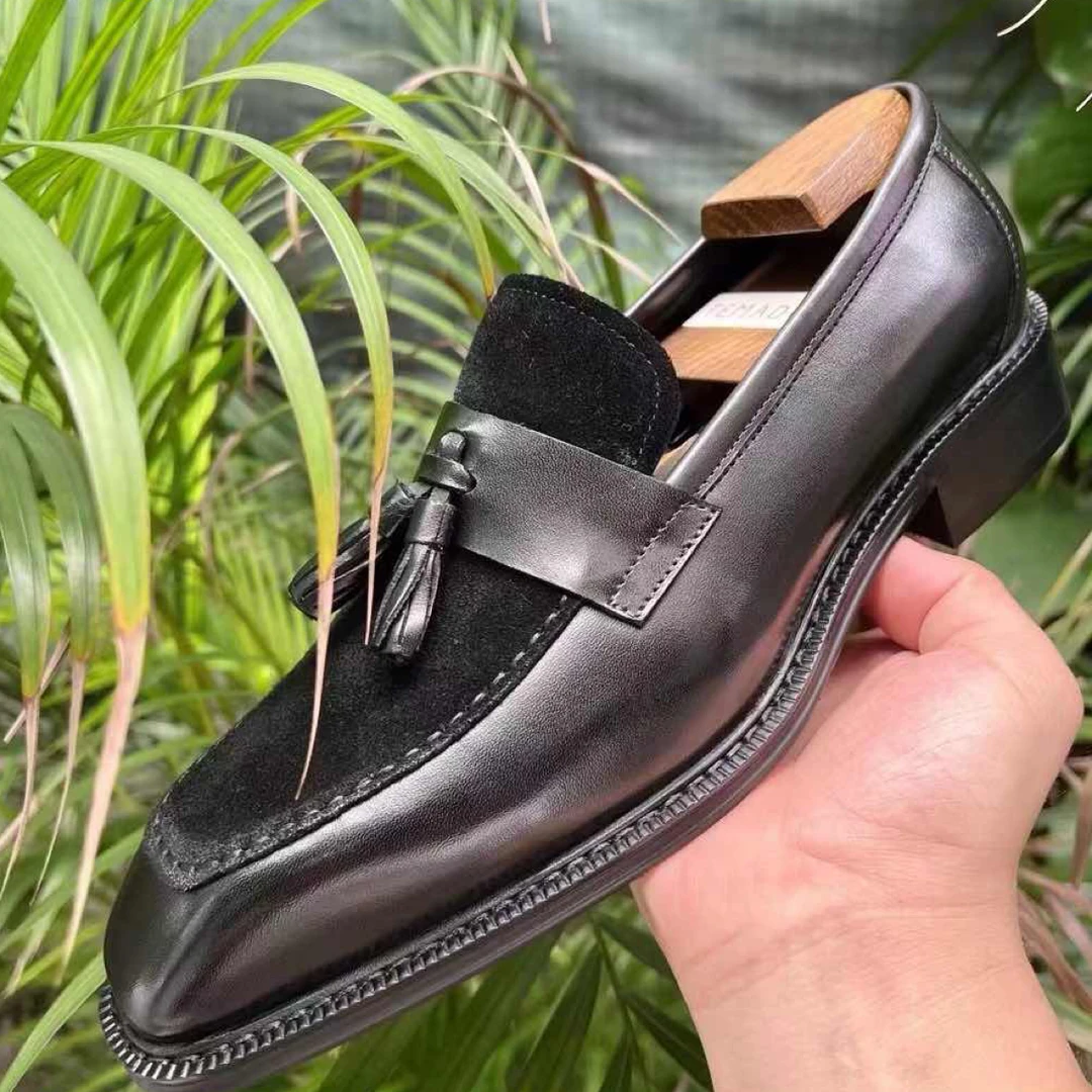 休闲男皮鞋时尚豆豆鞋牛皮百搭男款真皮男士休闲鞋舒适黑色软底