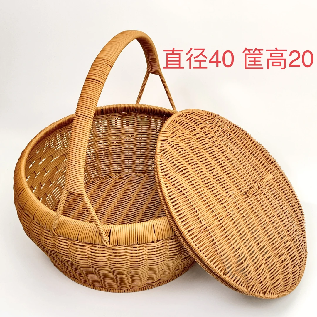 特大号仿藤编织圆形拜拜篮纯手工家用储物篮户外野餐篮子*G55