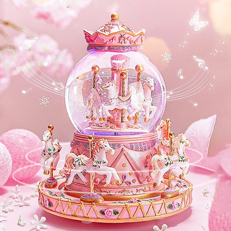 旋转木马水晶球八音盒女孩女生生日礼物送女孩旋转音乐盒卧室摆件