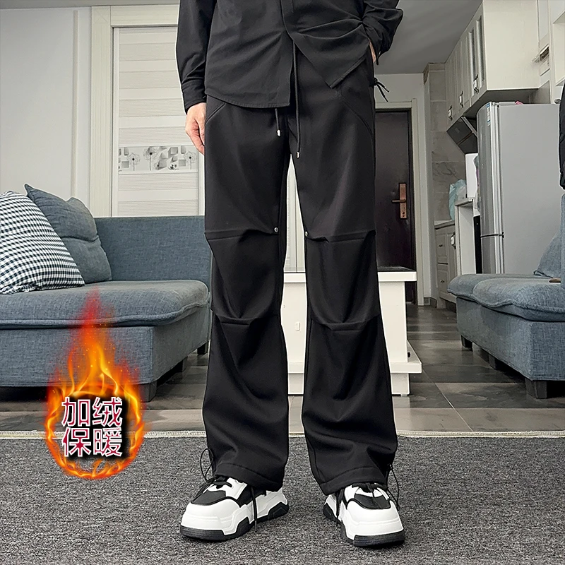 加绒加厚防水防风冲锋裤休闲裤男士秋冬阔腿裤宽松直筒裤工装裤