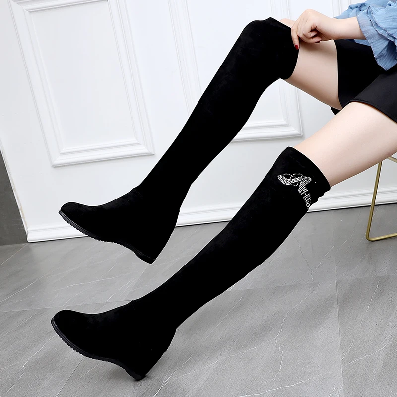 一鞋三穿靴子女过膝长靴秋冬瘦腿弹力布长筒靴两穿靴子女长筒靴