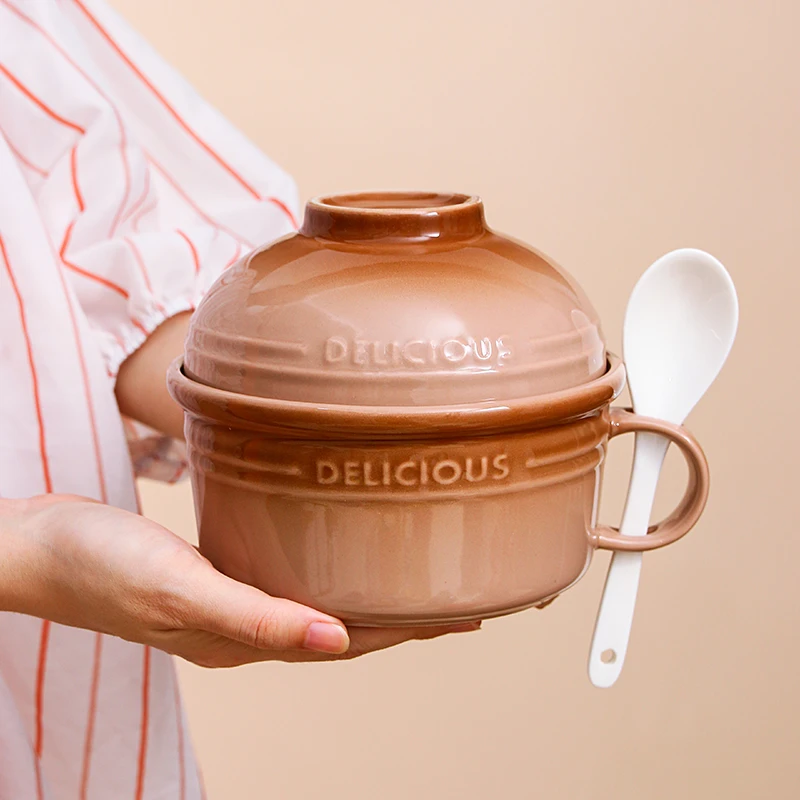 陶瓷泡面碗带盖学生宿舍食堂打饭碗个人专用上班族微波炉家用餐具