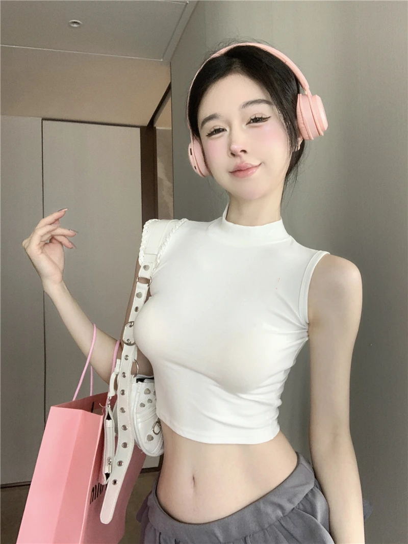 半高领无袖小吊带背心女内搭2024新款露脐短款露肩上衣网红爆款