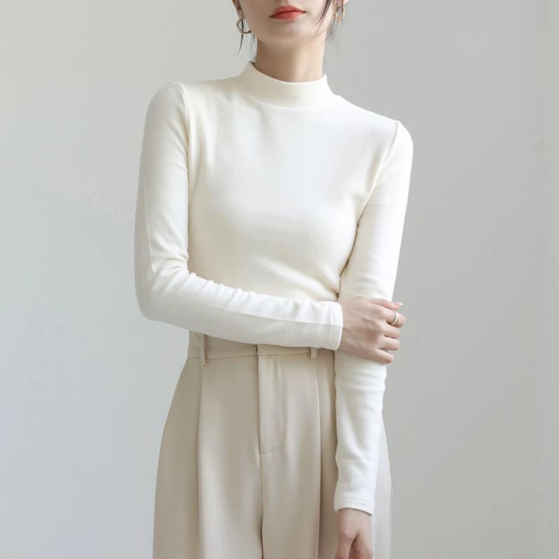德绒打底衫女秋冬内搭白色小立领中领洋气半高领内搭打底衫
