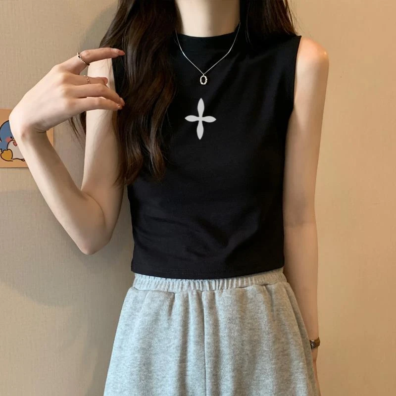 百搭上衣韩版透气小众设计感外穿ins黑色棉质无袖T恤夏季修身针织