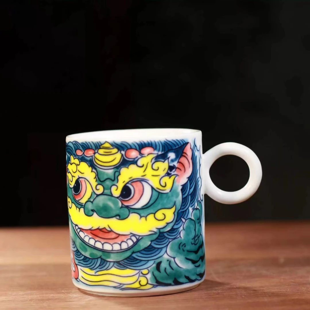 昨明 醒狮浓缩咖啡杯 小容量手把杯杯 万狮大吉 景德镇陶瓷国潮风