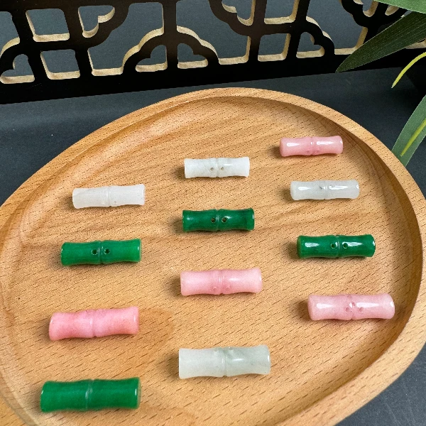 国风天然玉石两眼竹节扣新中式大衣扣棉麻外套禅意穿搭纽扣配饰