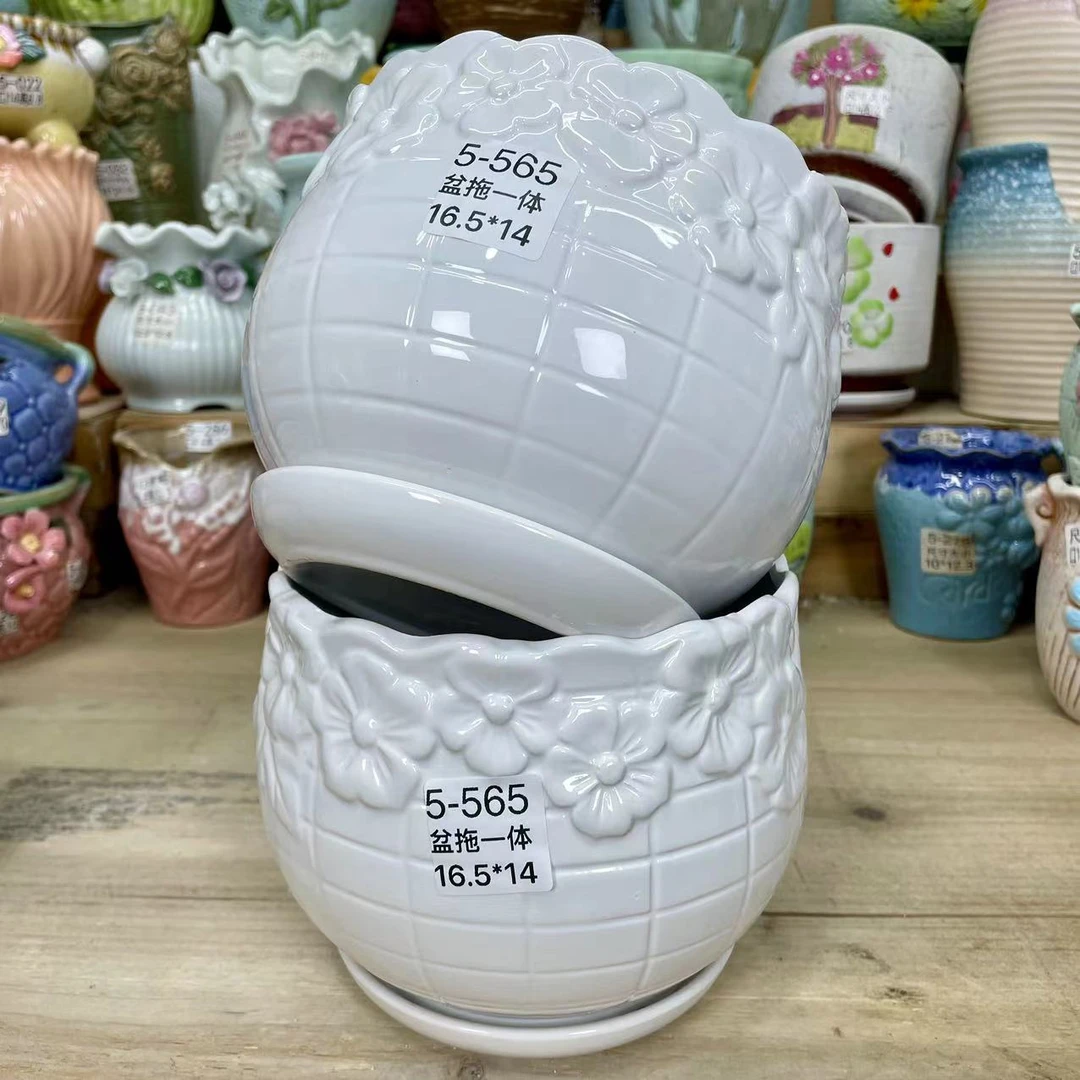《直播间专享》大号陶瓷花盆带托盘 68