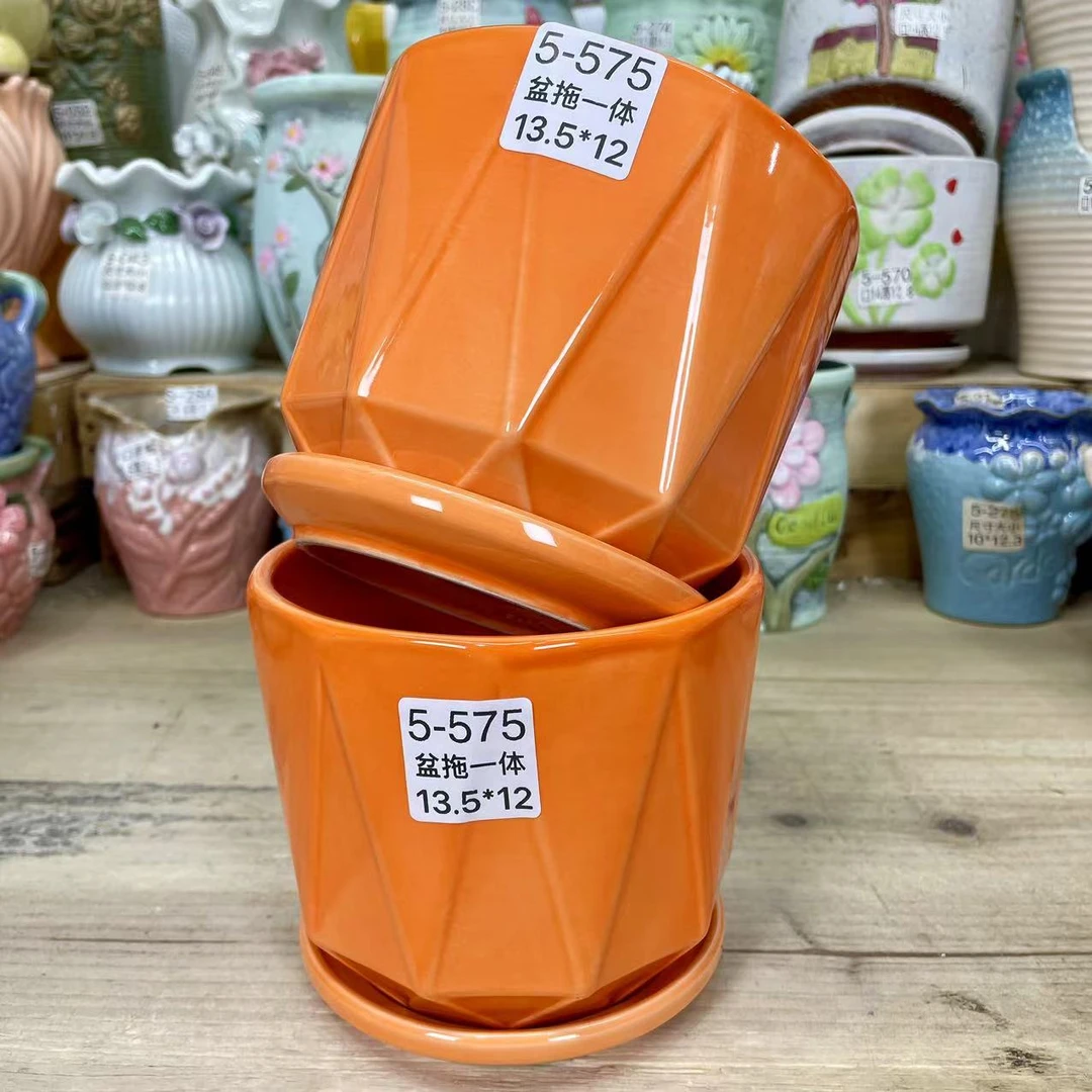《直播间专享》花盆陶瓷简约带托盘 35