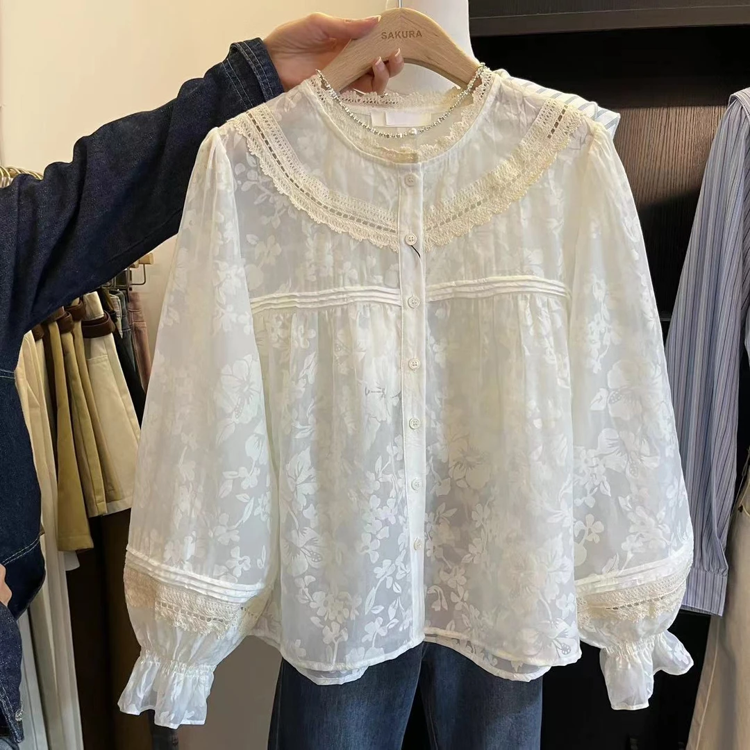 璎婲sᴀᴋᴜʀᴀ【棠梨煎雪】媛新中式蕾丝花边印花国风衬衫吊带两件套