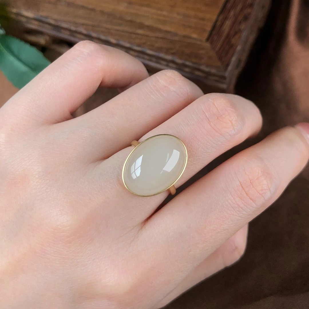 18K黄 和田玉 藕粉戒指 236241