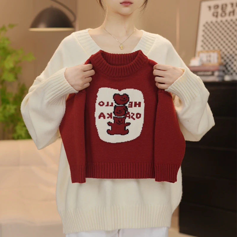【豆豆熊】2024秋冬新款儿童时尚卡通加厚套头毛衣宝宝秋冬保暖上衣