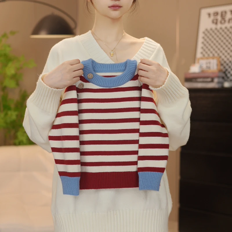 【豆豆熊】2025春秋男童新款儿童时尚条纹套头针织毛衣百搭上衣