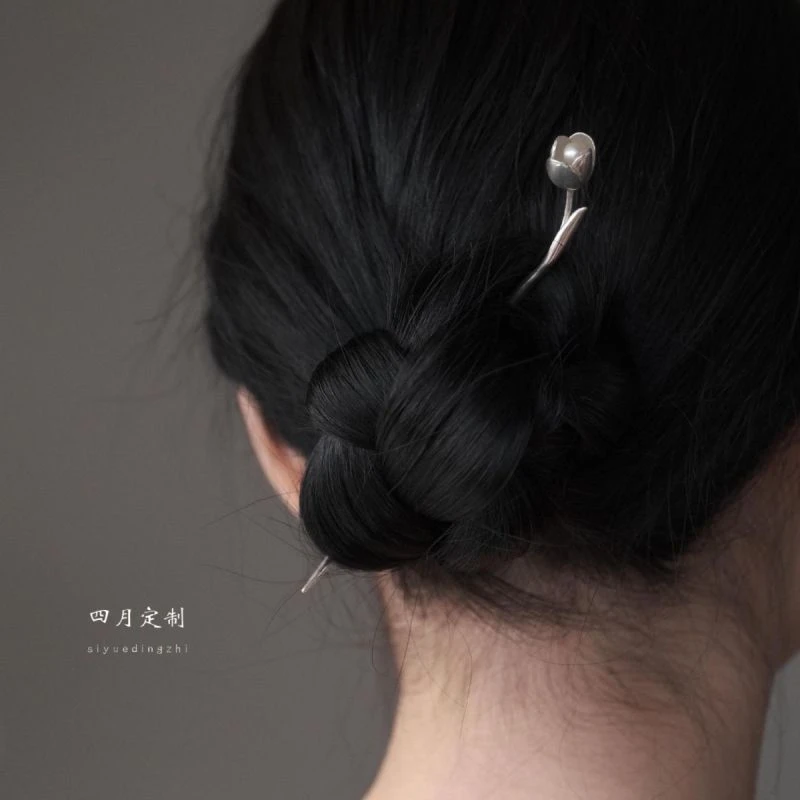 合金发饰 郁金香花朵古风簪子小众优雅少女感高级清冷国风diy简约