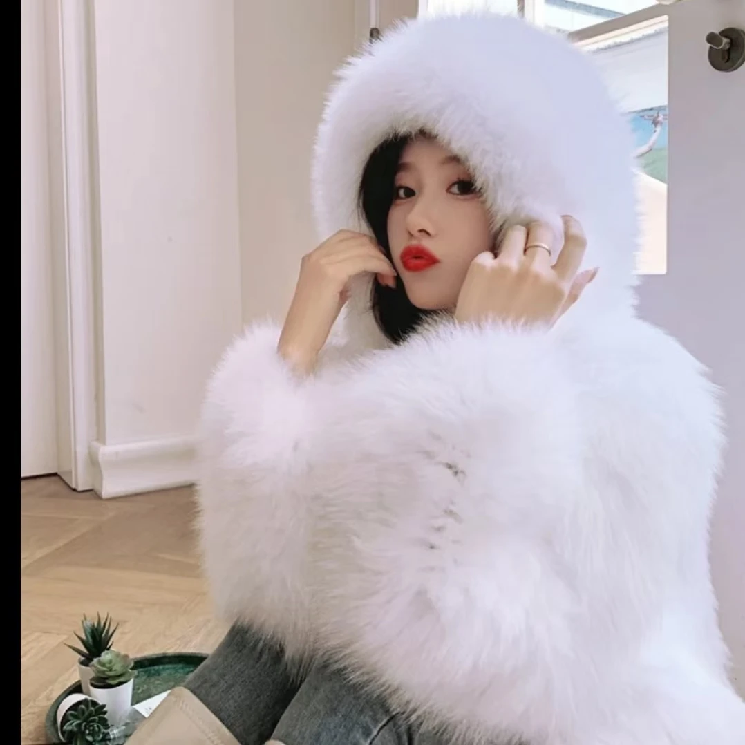 时尚休闲狐狸毛 双面加密加厚连帽短外套