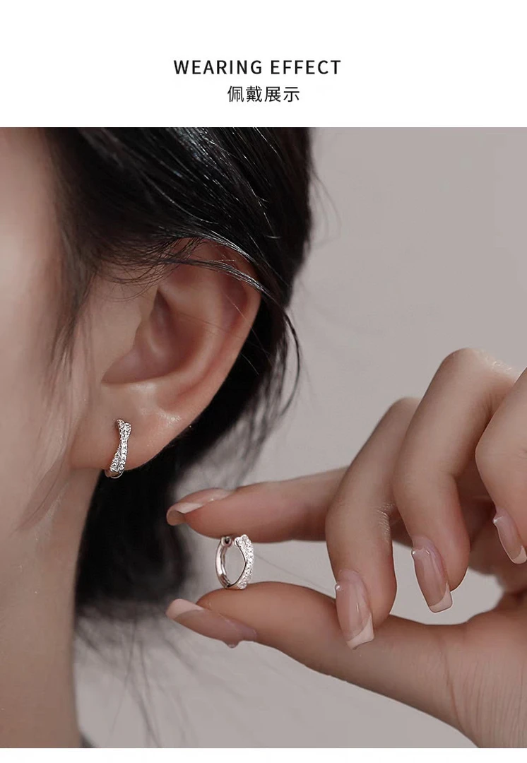 足银合成锆石耳饰 99纯银排钻圆形耳环女气质镶锆石轻奢耳饰品