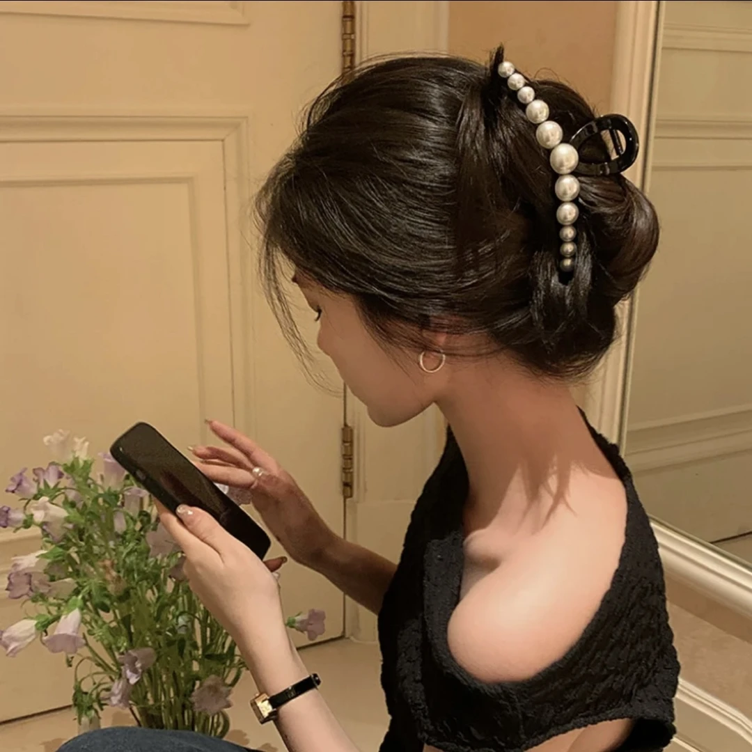 超大号13cm珠珠抓夹发量多鲨鱼夹发夹高级感简约后脑勺夹子发饰女