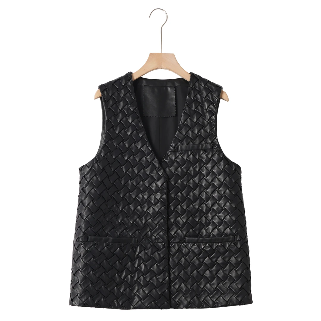 包迦秋装新款轻奢编织皮经典百搭无袖马甲YLM8315403