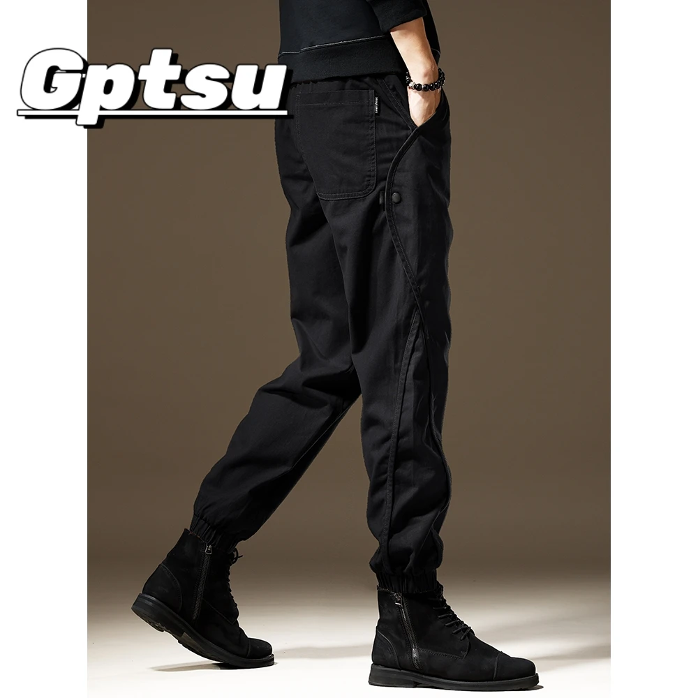 GPTSu高端秋季休闲工装裤男美式潮牌黑色宽松直筒束脚大码长裤男