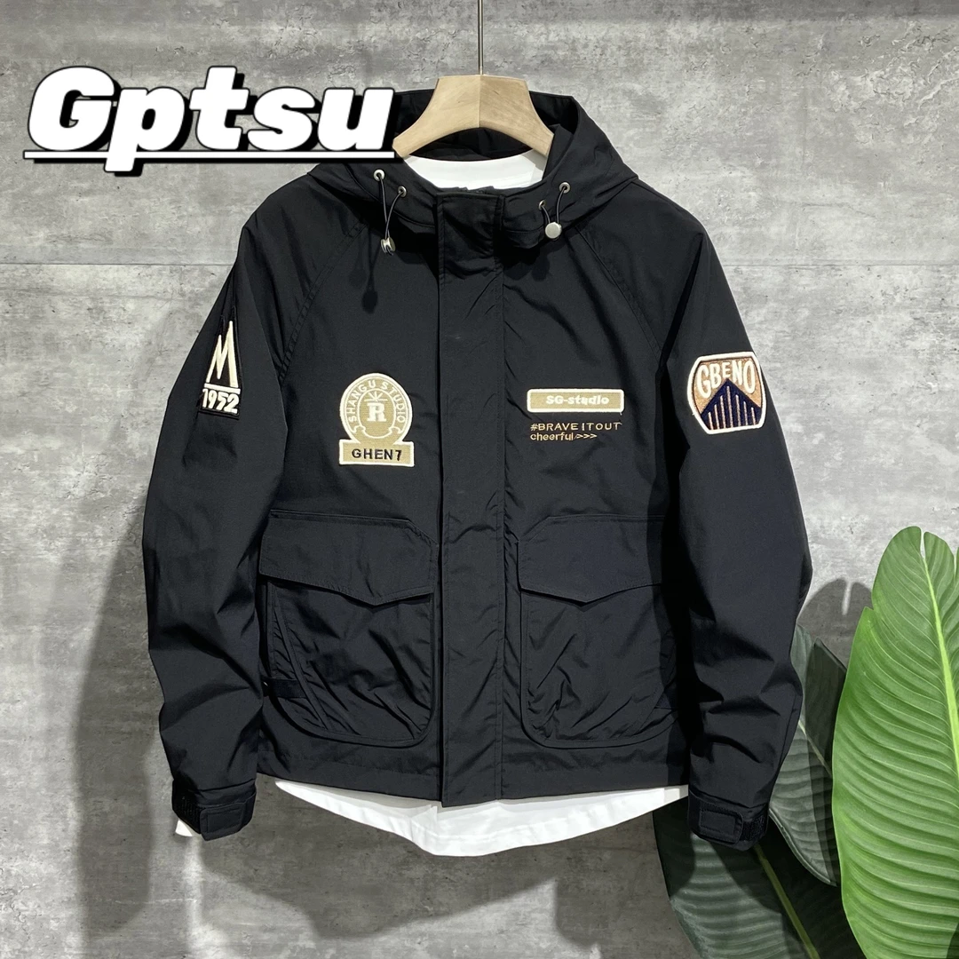 GPTSu美式连帽秋季新款休闲外套男时尚青年绣标防风夹克百搭时尚