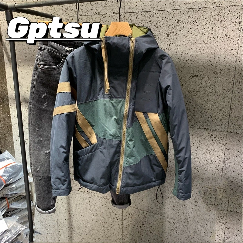 GPTSu冬季新款港风潮牌连帽棉服男宽松百搭拼接撞色加厚夹克外套