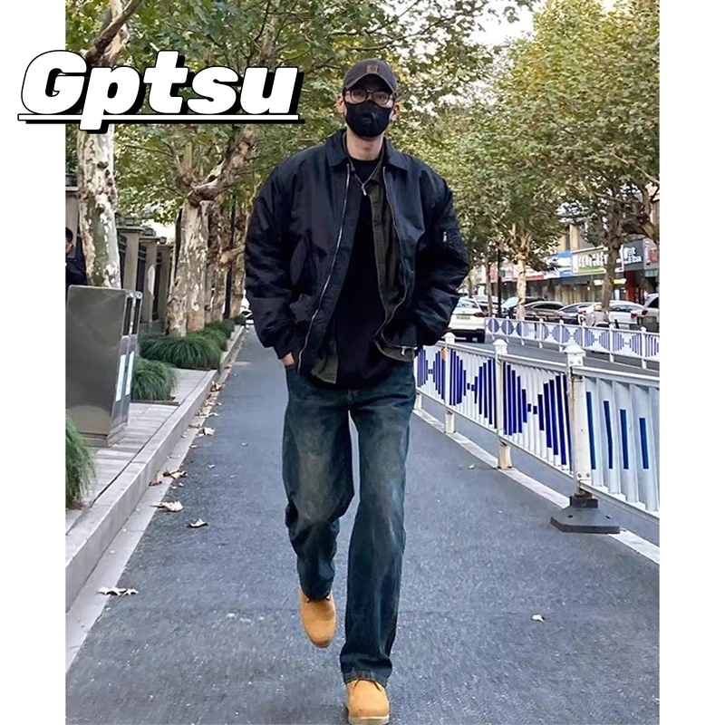 GPTSu搭配马丁靴的裤子高级感硬汉穿搭秋冬季直筒深蓝色牛仔裤男