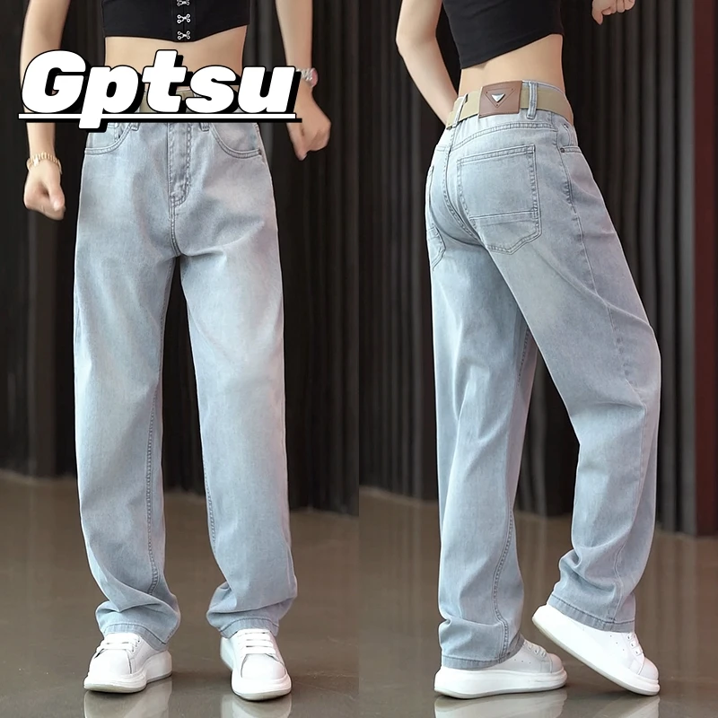 GPTSu美式复古牛仔裤男秋季新款浅色宽松阔腿男裤百搭痞帅直筒裤