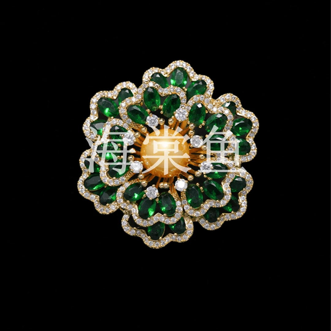 铜合金合成锆石胸针 HY1854天青海棠《绿》胸针