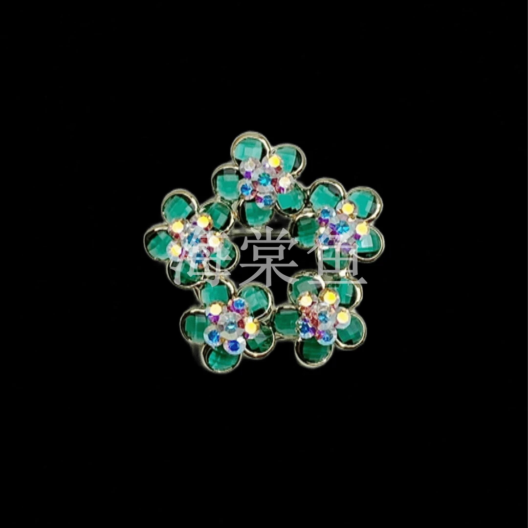 铜合金仿水晶胸针 HY2124【施】清新绿花胸针