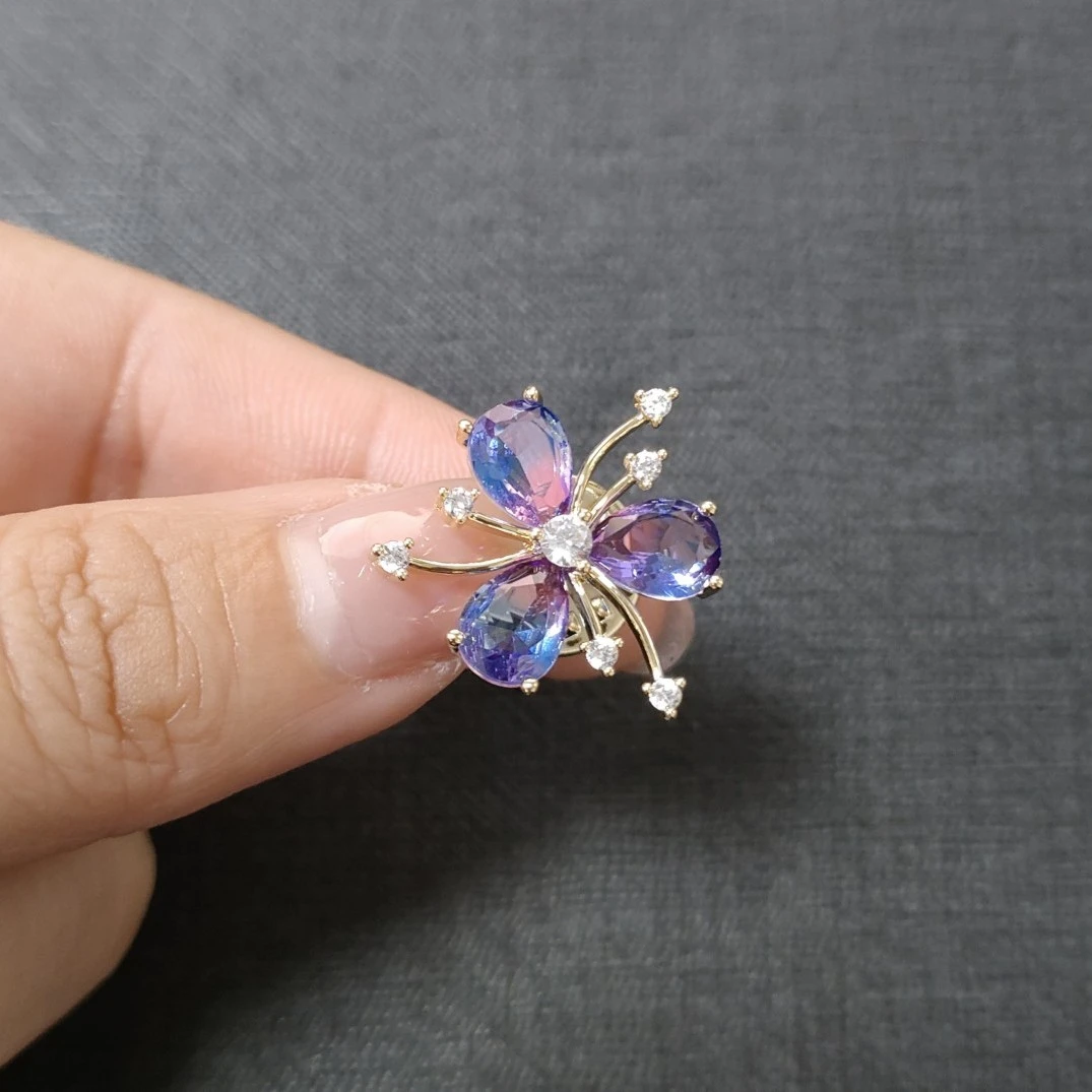 铜合金合成锆石胸针 MN593迷你三花之恋《紫》领针