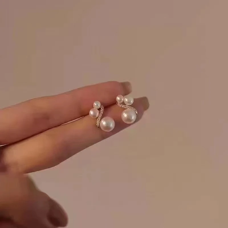 铜合金合成锆石耳饰 时尚气质百搭S珠珠耳钉3801