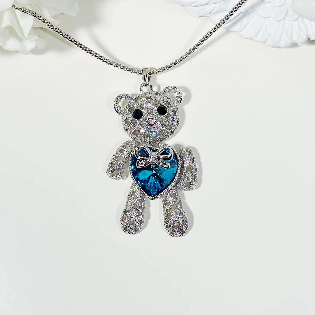 铜合金吊坠 MG047【施华洛】精致小熊《蓝》毛衣链