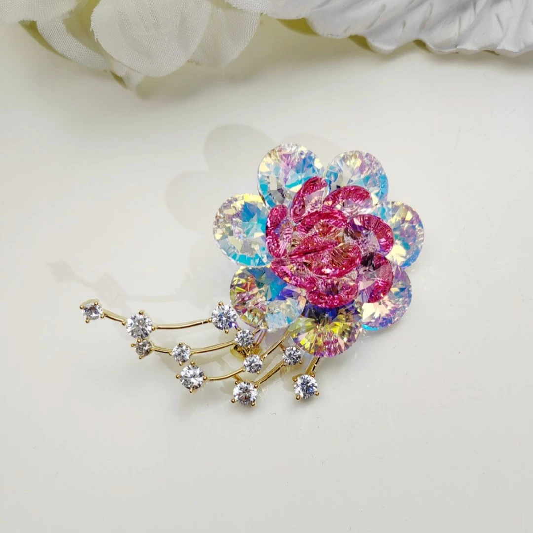 铜合金仿水晶胸针 GD613【施】洛神赋《粉白》胸针