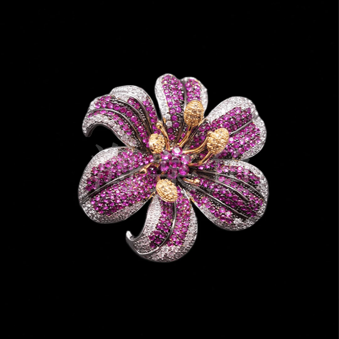 铜合金合成锆石胸针 时尚气质百搭精致玫红花朵胸针5171