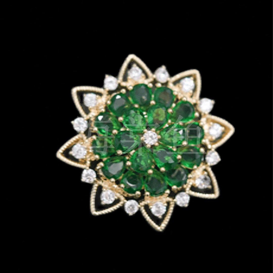 铜合金合成锆石胸针 MN809迷你绿花蕾胸针