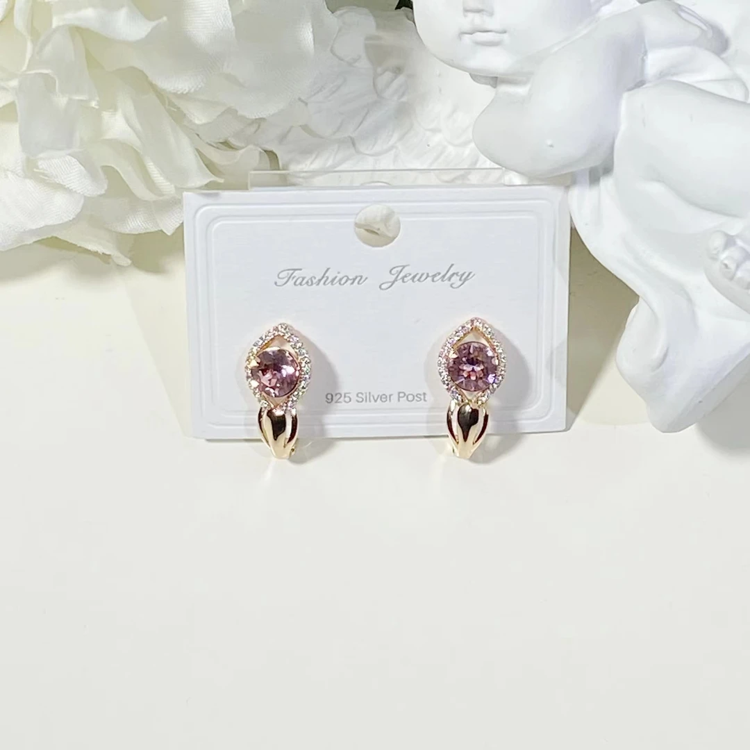 铜合金仿水晶耳饰 EH929【施】天使之瞳《粉》耳钉