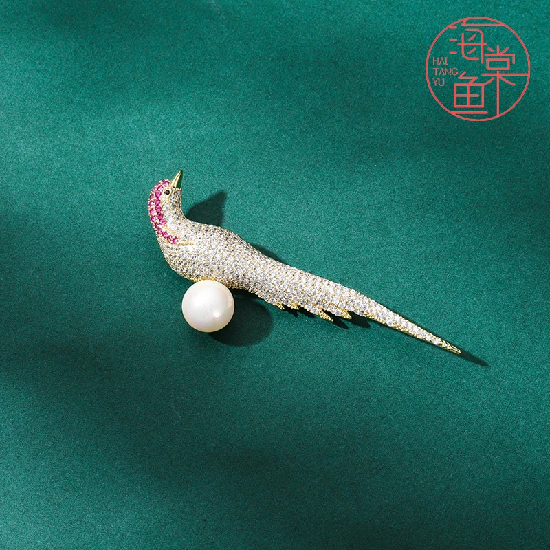 铜合金合成锆石胸针 HY037鸾皇鹦鹉胸针