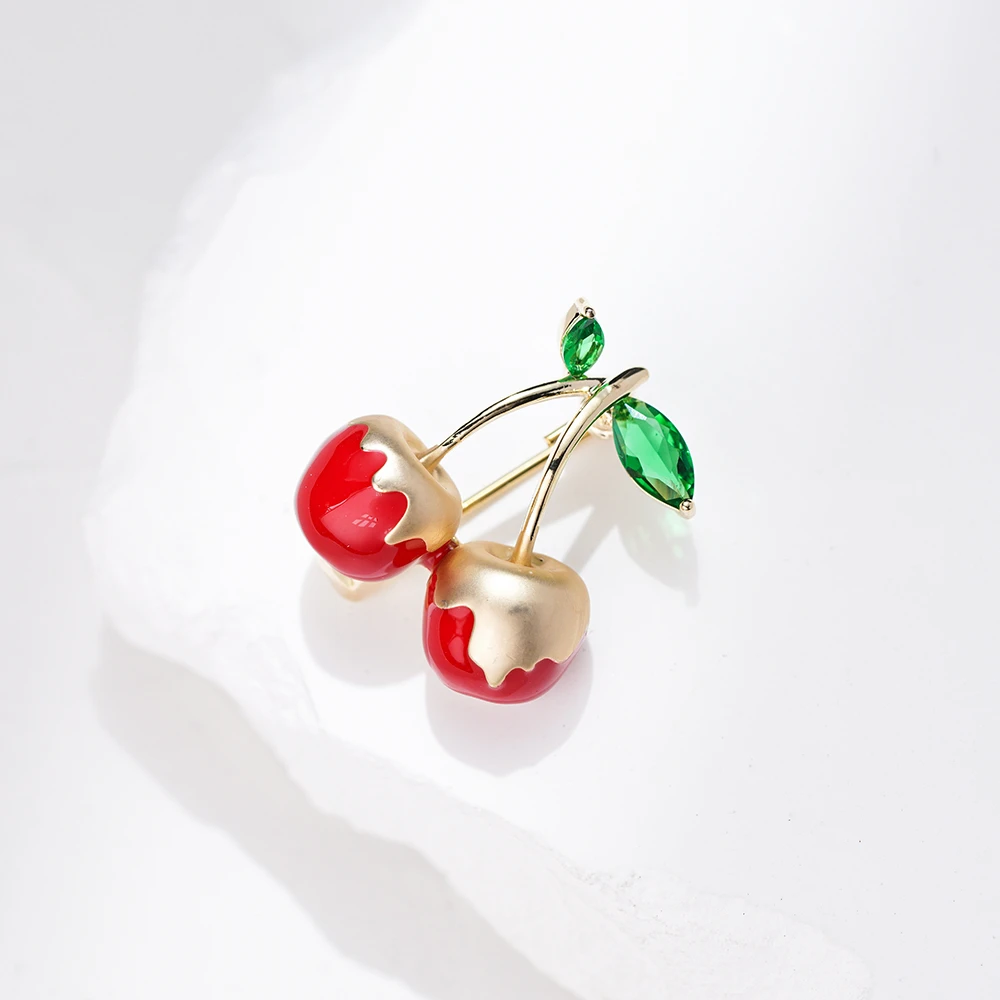 铜合金胸针 MN1248迷你红色双樱桃胸针