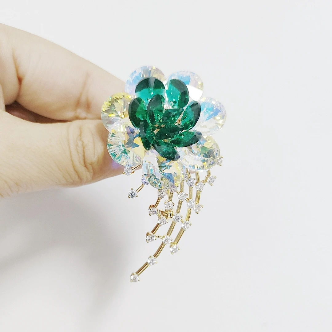 铜合金仿水晶胸针  GD330【施】扶摇之心《绿》胸针