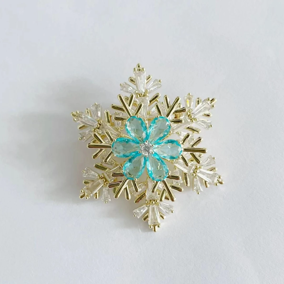 铜合金合成锆石胸针 FL634蓝雪花胸针