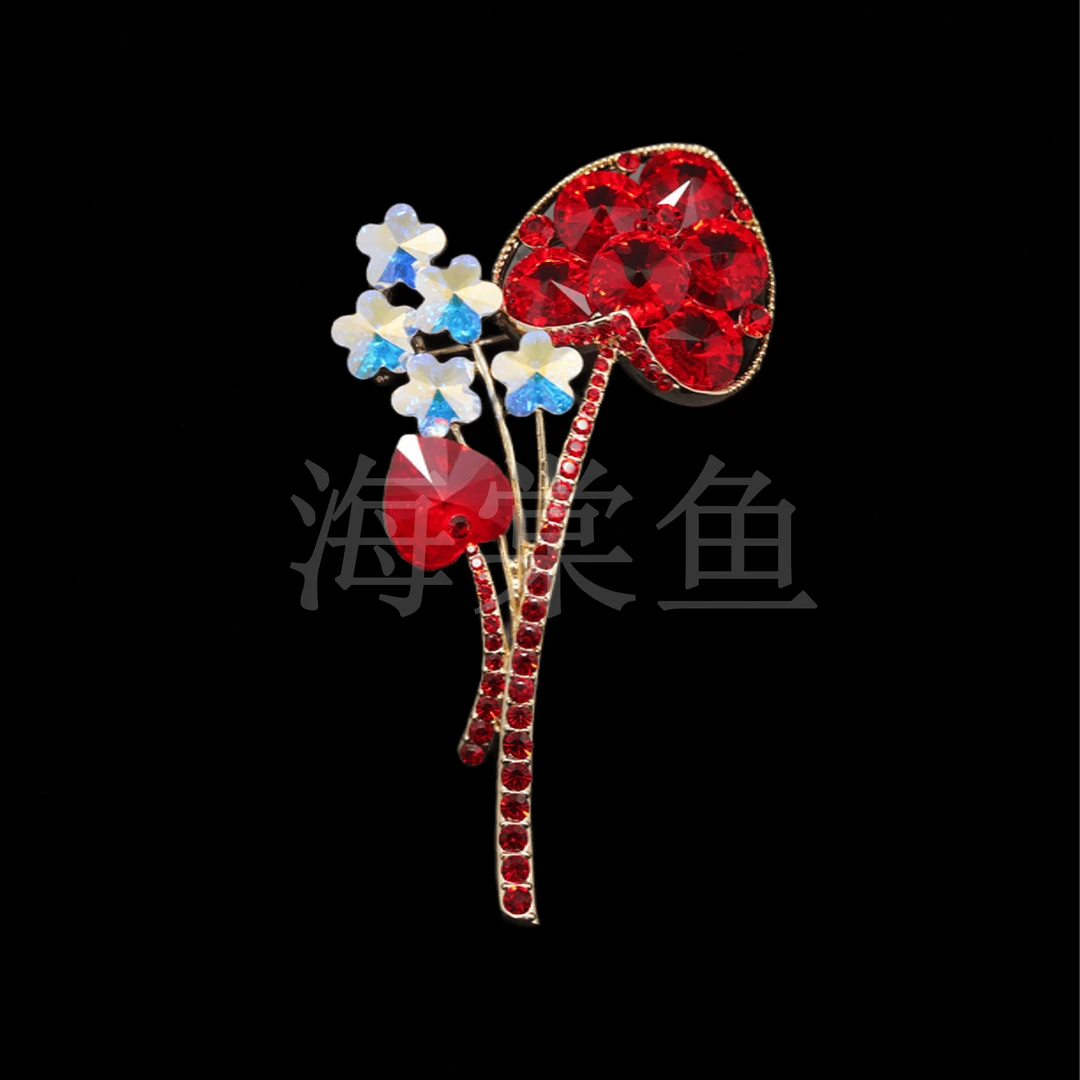 锌合金仿水晶胸针 时尚气质百搭【施】红色爱心花束胸针5150
